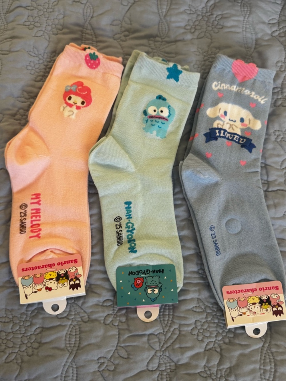 Sanrio Women's Pink, Mint, Gray Character Socks Trio